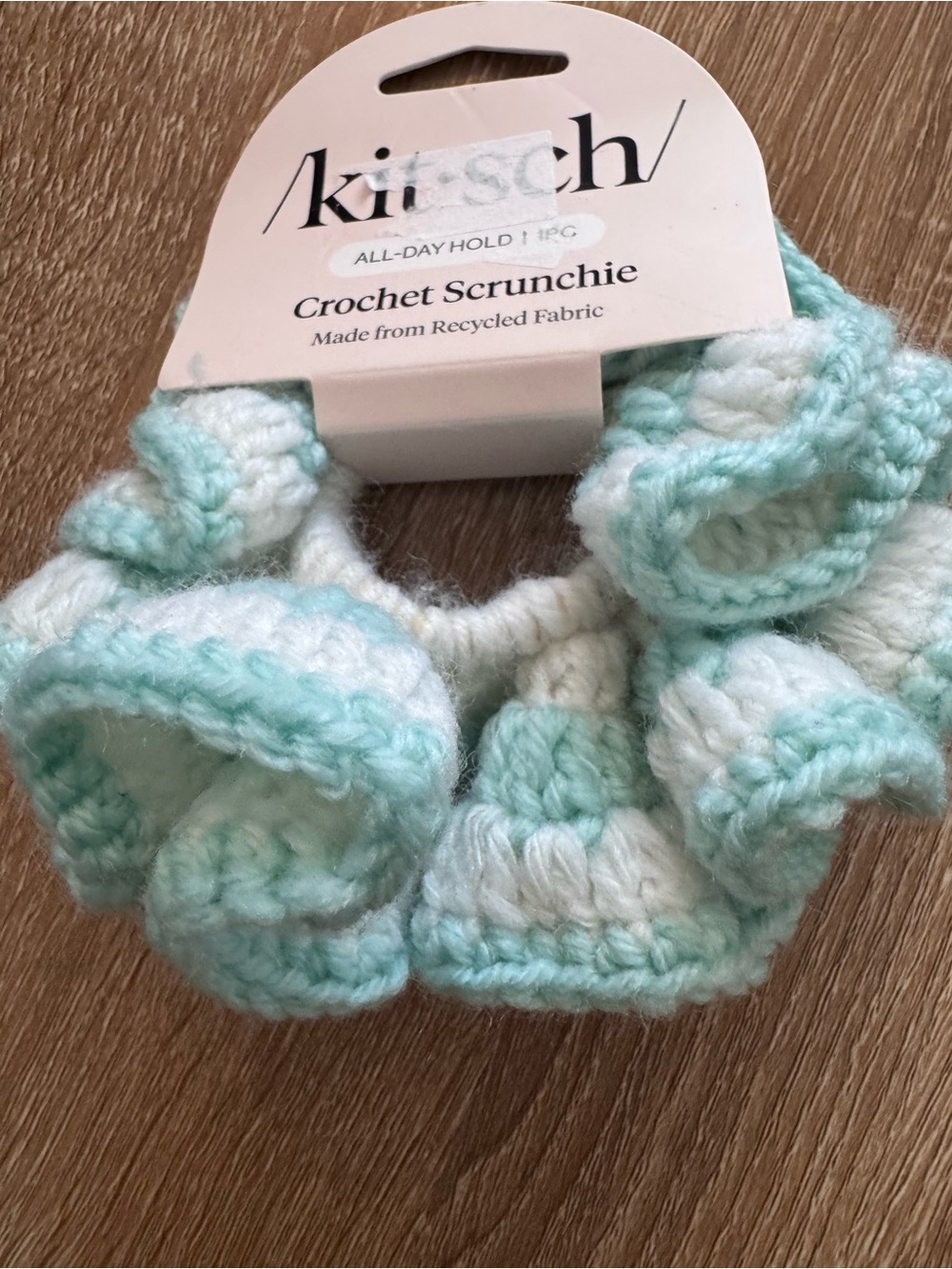 Kitsch Crochet Scrunchie in Mint and White Kids Hair Accessory